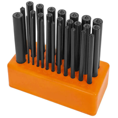 28-Piece Transfer Punch Set Three Thirty-Second To One-Half Inch Heat Treated Alloy Steel Punches With Index Stand Holder
