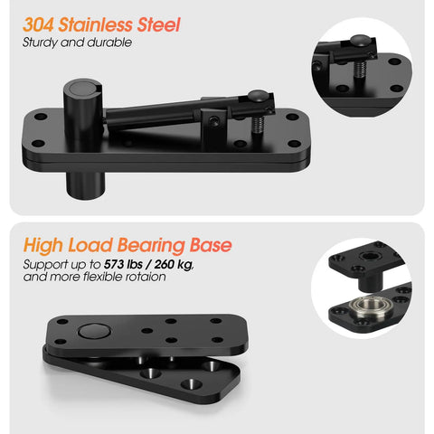 Hidden Door Pivot Hinge System For Bookshelf And Secret Doors With 360 Degree Rotation, heavy-duty stainless steel black hinge.