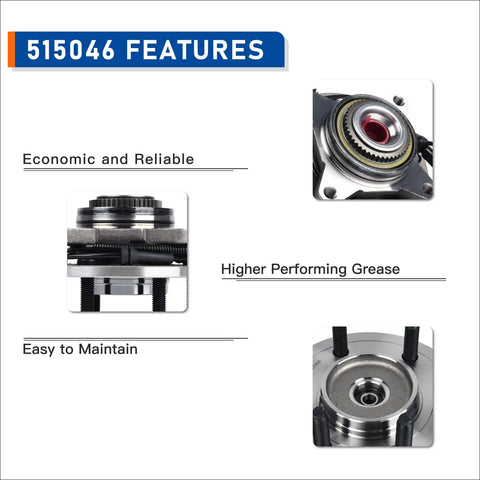 Close-up view of Front Wheel Hub And Bearing Assembly 515046 For 2004-2005 Ford F-150 4WD Heritage 6-Lug With ABS features.