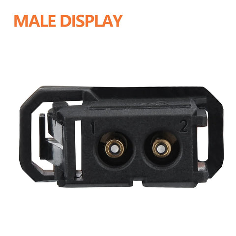Mellbree fiber optic loop adapter, 2-port bypass, black plastic diagnostic tool with ports 1 and 2