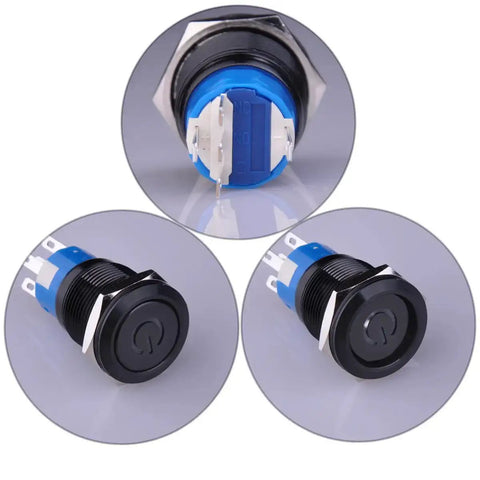 Latching Pushbutton Switch U19C1 1NO1NC SPDT On Off Metal Shell With Blue LED For 19mm Mounting Hole Three Quarter Inch Panel Cutout