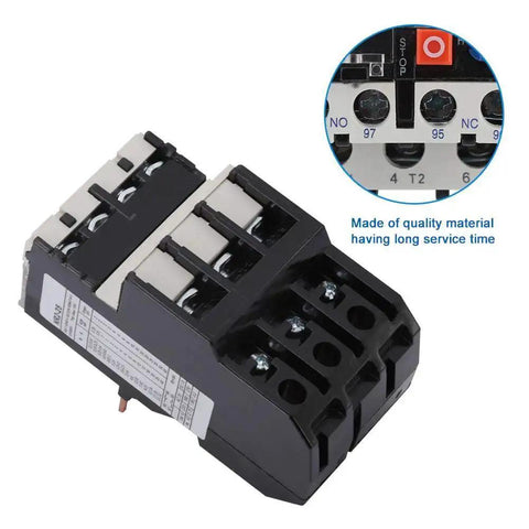 Heavy Duty Thermal Overload Relay 9-13A Adjustable Motor Protector with reset buttons and trip indication for industrial equipment.