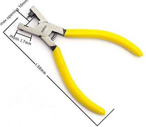 2mm Round Hole Punch Pliers For Leather Watch Straps And Multi Material Craft Projects shown with yellow easy grip handles