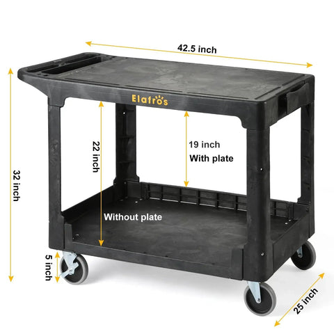 Large Heavy Duty Plastic Utility Cart With Flat Top Measuring Forty Two Point Five By Twenty Five Inches with wheels