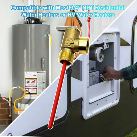 Brass 3/4 in NPT T&P pressure relief valve with extended probe for RV and residential water heaters