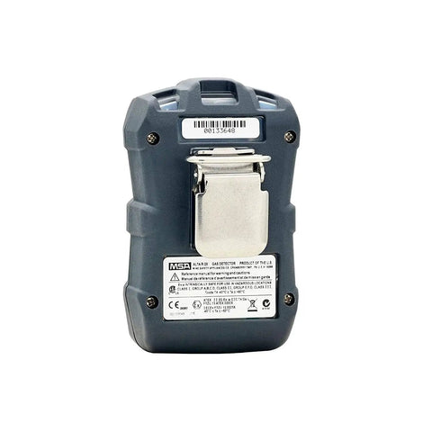 Back view of Ammonia NH3 Single Gas Detector For Industrial Jobsites, ALTAIR 2X Portable NH3 Monitor, handheld durable gas monitor in charcoal color.