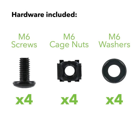 Included hardware: M6 screws, cage nuts, washers for 2U Plastic Rack Mount Horizontal Cable Manager Duct Raceway For 19 Inch Server Rack.