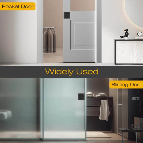 Matte Black Pocket Door Lock Set, No Key Needed Privacy Latch For Bedroom And Bathroom, Heavy Duty Sliding Door Hardware on doors