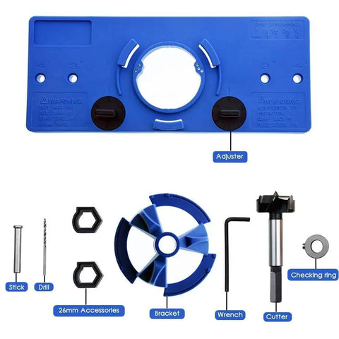 Pro Grade 35mm Concealed Hinge Jig Kit With Drill Bits For Easy Cabinet Door Install, Hinge Hole Router Template and Face Frame Hardware Guide