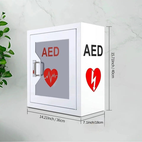 Universal Wall Mounted AED Cabinet Fits All Brand Defibrillators With Clear Window And Red AED Label Easy Install Durable Steel Housing