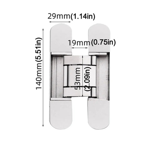 Ultra Slick 180 Degree Folding Zinc Alloy Door Hinge For Cabinets And Cupboards Adjustable Cross Invisible Hinge, dimensions shown
