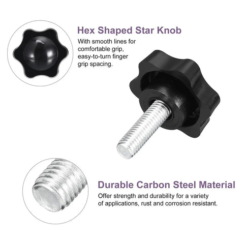 M8 X 25mm Star Knob Clamp Plastic Hex Hand Tightening Replacement Knob Set 4 Pcs with carbon steel material