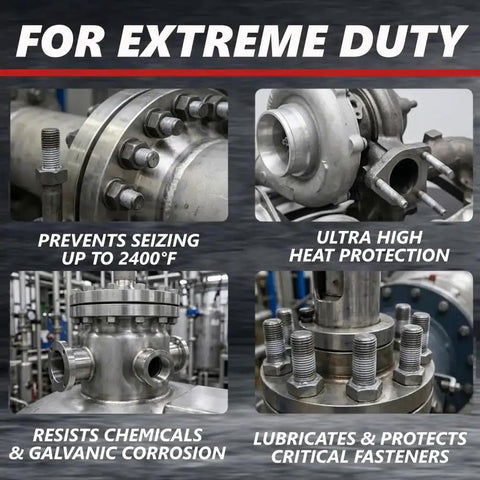 Nickel Based Anti Seize Lubricant Paste Heavy Duty Pro Grade protects against seizing, corrosion, high heat, in industrial settings.
