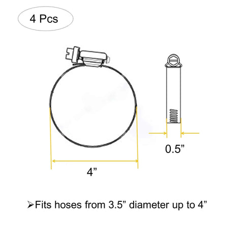 4 Inch Adjustable 304 Stainless Steel Duct Clamps Set Of 4 Worm Drive Hose Clamps diagram showing measurements