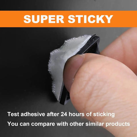Person peeling adhesive backing from All-In-One Zip Tie Adhesive Mount Kit With 140 Pack Three Quarter Inch Cable Ties, Self Adhesive Cable Management Clips, Wire Clips With Screw Holes, Anchor Stick-On Wire Holders, Black for installation.