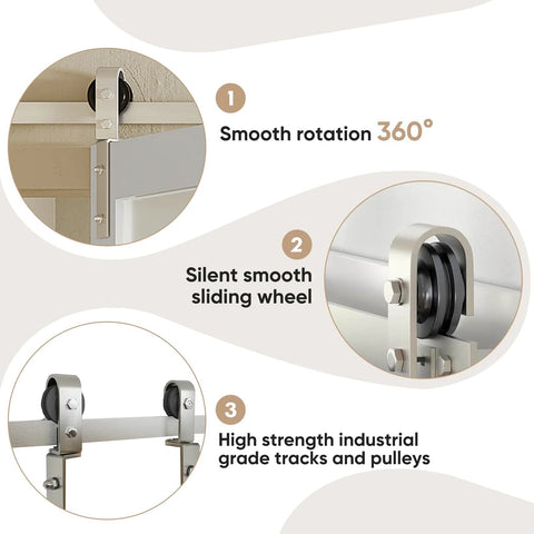 Smooth rotation and sliding wheels for Frosted Glass Bifold Closet Doors Kit 60 Inch By 84 Inch Three Lite Panels With Brushed Nickel Sliding Hardware