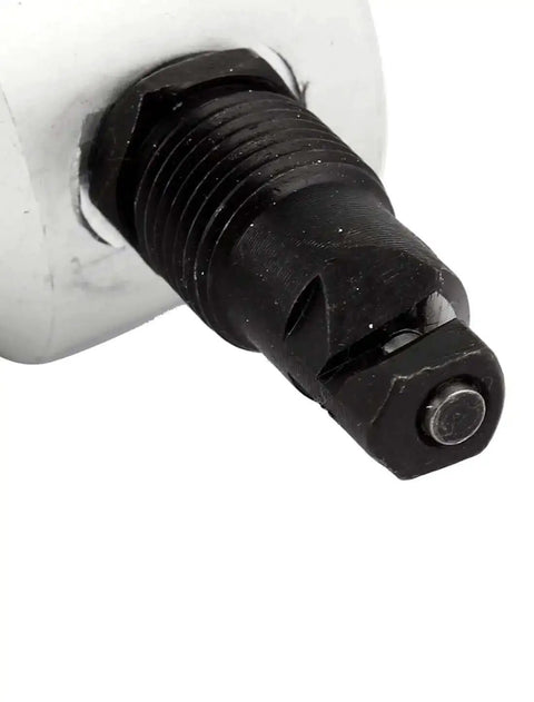 Close-up of Beefed Up Nibbler Cutter Drill Attachment For Metal Sheets Black Silver Tone Double Head Nibbler Tool