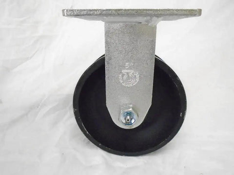 Heavy Duty 5 Inch By 2 Inch Rigid Caster with 7/8 Inch V Groove Iron Steel Wheel, 900 LB Capacity, Black Finish, Front View