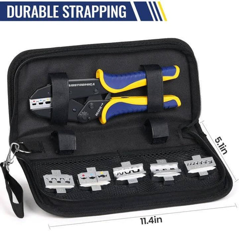 6 In 1 Ratchet Crimping Tool Kit With Interchangeable Dies For Heat Shrink, Insulated And Non Insulated Ferrule Open Barrel Connectors, Pro Grade Wire Crimper For 22 10 AWG, A Handy Gift For Men in durable case