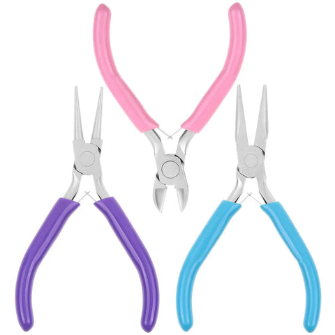 Essential 3 Piece Jewelry Pliers Set for DIY Wire Wrapping and Repairs with Needle Nose, Chain Nose, Round Nose Pliers and Wire Cutter by Shynek