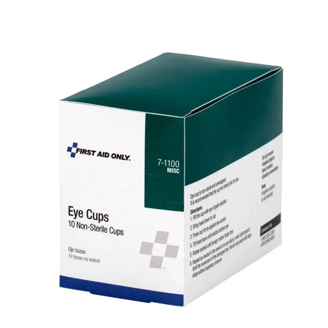 Packaging of First Aid Only Non Sterile Eye Cups For Eye Wash 10 Pack, ideal for standalone first aid or refilling your first aid kit.
