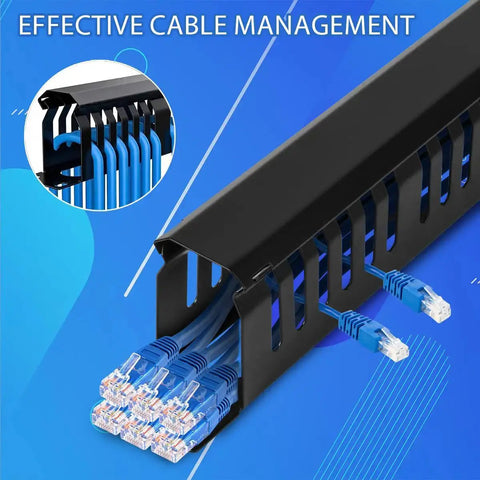 1U Rack Cable Manager Kit 24 Slot Metal Finger Duct With Cover For 19 Inch Server Racks Black showing cables organized neatly.