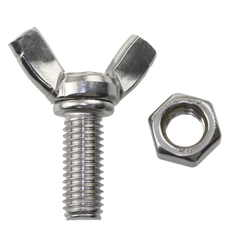 Close-up of 6 Pack M8 Thumb Screws 1.25x20mm Stainless Steel Butterfly Wing Nuts With Nuts Toolless Hand Tighten For Easy Quick Adjustments Durable 304