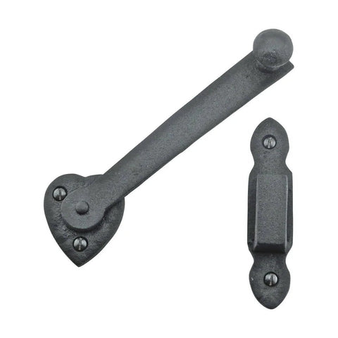 Black Wrought Iron Gate Flip Latch 4 Inch Tall Decorative Antique Heart Style Medium To Light Duty Door Lock Hardware