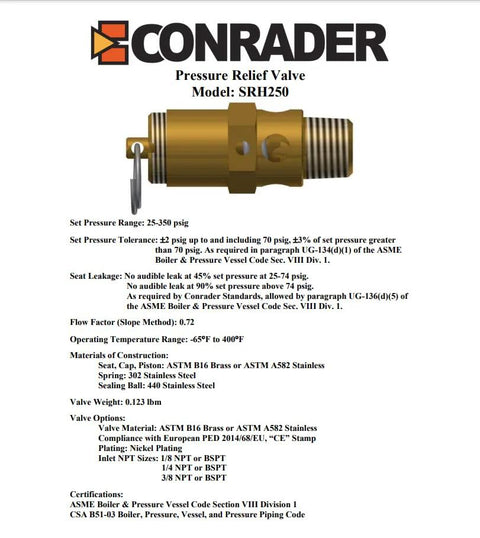 Brass 1/8 in NPT hard-seat safety pressure relief valve, USA-made, 150 PSI