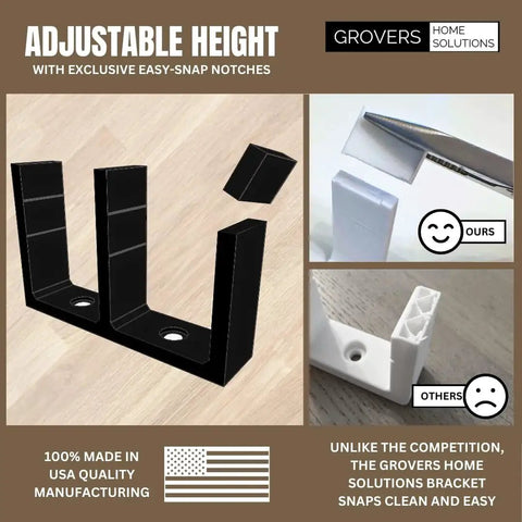 Universal Adjustable Height Sliding Closet Door Floor Guide Bracket 5 Pack Black for 1 3 8 Inch Door Thickness visible on wood