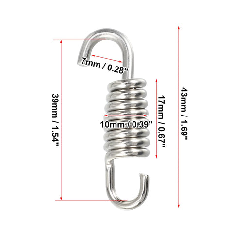 Motorcycle exhaust pipe springs, stainless steel, 2-pack, 43mm length with hook ends