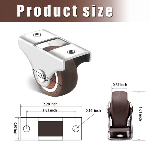 Fixed Caster Wheels Set 4 Pack 1.5 Inch Non Swivel Top Plate Rubber Casters For Small Furniture And Equipment, size diagram.