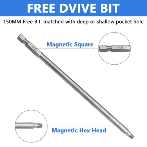 Image of a magnetic hex head and square drive bit included with the 350 Piece Pocket Hole Screws Set With Five Sizes Size Eight To Two And A Half Inch Square Drive Coarse Thread Wood Screws With Blue Coated Finish And Included Drive Bit For Outdoor DIY Projects.
