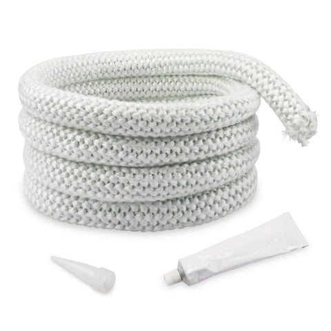 Outdoor wood furnace door gasket rope kit, 10 ft white braided high-temp rope with sealant tube and nozzle