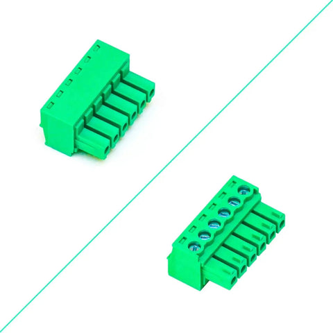 Front and side view of 3.5mm Pitch Phoenix PCB Screw Terminal Block Connector Pack of 5, durable copper block, for electronics projects.