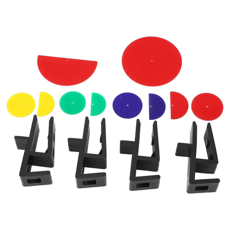 Pro Grade Cabinet Scribing Jig Set For DIY Woodworking Projects Great For Furniture Assembly And Installation With Sturdy ABS Plastic; includes multiple colored discs and black ABS jigs for 15mm to 18mm boards.