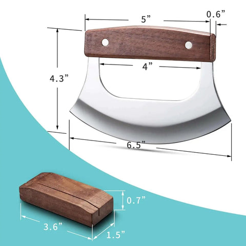 Go To Ulu Knife Rocker With Stand For Pizza Meat Veggies And Herbs Salad Stainless Steel Blade Walnut Wood Handle Kitchen Tools