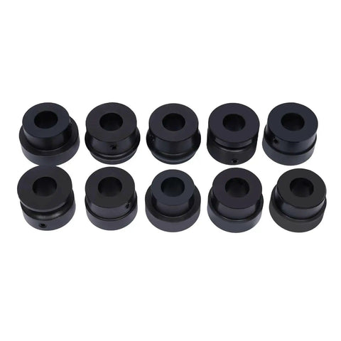 Six black dies for Pro Grade 12 Inch Gear Driven Sheet Metal Bead Roller Machine with 1.2mm capacity on display