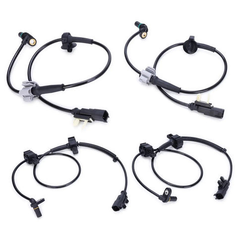 4-pack ABS wheel speed sensor harness kit with front and rear sensors, black wires and gray connectors.