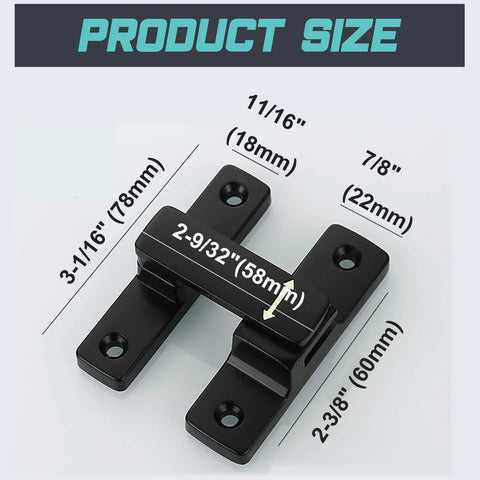 90/180 Degree Barn Door Lock With Small Flip Gate Latches For Privacy, Sliding Door Latch dimensions in matte black