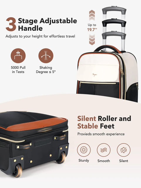Two In One Rolling Backpack And Suitcase For Women Carry On Luggage 22 Inch Flight Approved XL Beige with adjustable handle and wheels