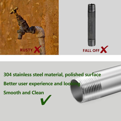 GeilSpace 1/2 in x 18 in stainless steel pipe nipple, 304, 2 pcs for standard 1/2 in threaded fittings