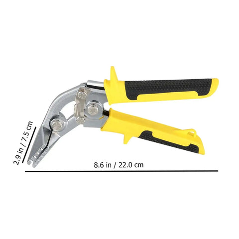 Yellow ergonomic handheld ductwork tool for sheet metal bending and seaming, pro grade hand seamer with easy open latch