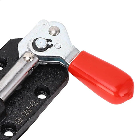 Close-up of Two Piece Quick Release Toggle Clamp Set With Cast Iron Removable Base For Woodworking Jigs And Fixtures