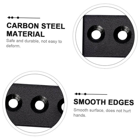 Close-up of Track Mending Plates Heavy Duty Bracket Connector, showing carbon steel material and smooth edges, 4-hole brace.