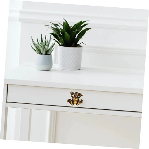 Frog Shape Pull Handles 2 Pack Vintage Style Metal Cabinet Drawer Pulls for Wardrobe Dresser, installed on white drawer