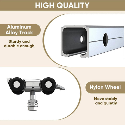 Detail of 5 Foot Sliding Barn Door Hardware Track Kit Aluminum Alloy Box Rail System showing aluminum track and nylon wheel