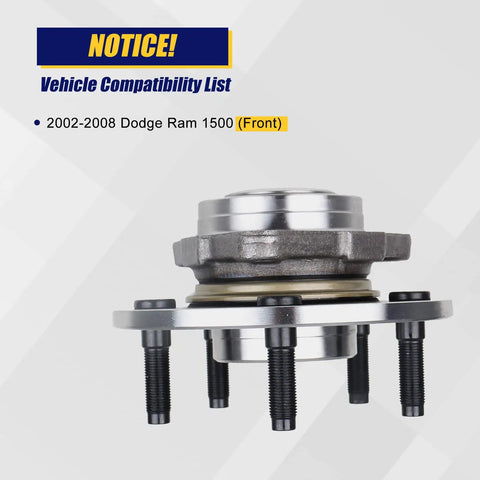 Front Wheel Hub And Bearing Assembly 515072 For Dodge Ram 1500 2002-2008 Front, 5 Lug, side view without ABS