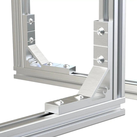 Heavy Duty L Shape Corner Brackets Kit For Aluminum Extrusion Frames, zinc alloy construction, shown installed on 20mm frame