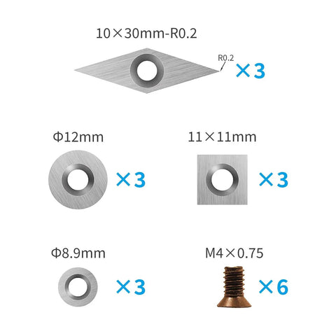 18 Pieces Tungsten Carbide Cutter Inserts Set For Wood Lathe Turning Tools Including 11x11mm Square With Radius, 12mm Round